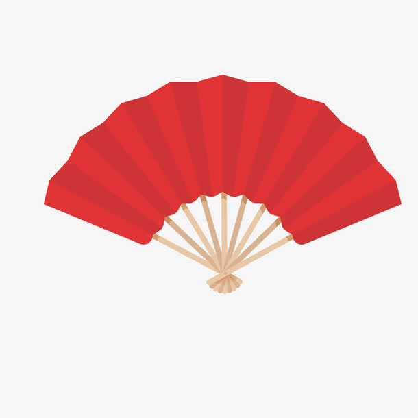 直线底纹红色扇子免抠