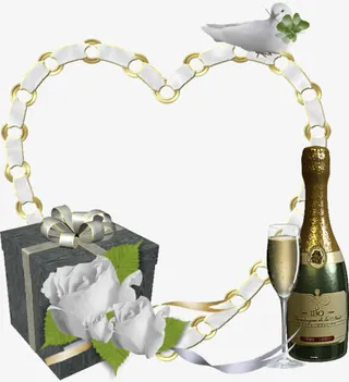 爱心链子相框香槟酒杯礼物盒免抠