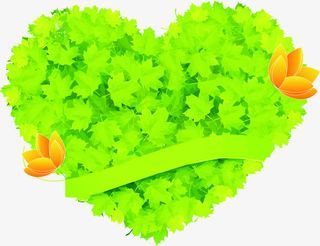 绿色精美春天树叶爱心花朵免抠