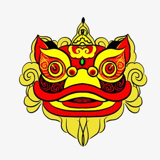 手绘新年舞狮狮子头素材免抠