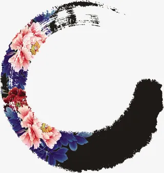 中秋墨迹圆环边框免抠