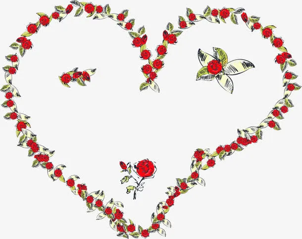 浪漫情人节花环心玫瑰免抠