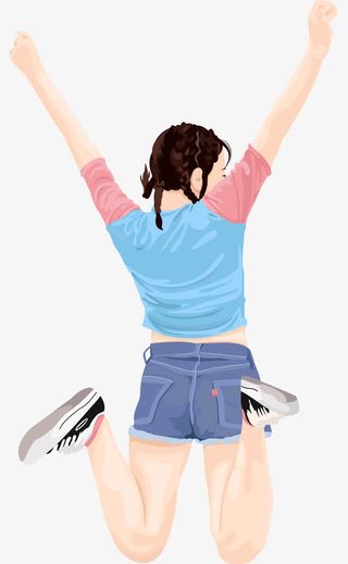手绘人物插图五四青年节跳跃的女免抠