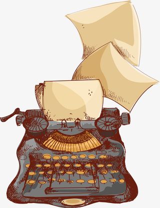 蓝色复古斑斓传真机免抠