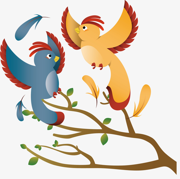 春天树枝嬉闹的鸟儿免抠