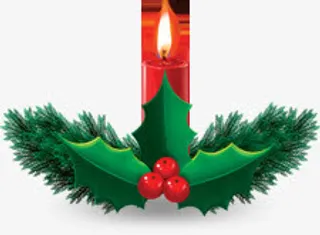 手绘圣诞节绿叶蜡烛免抠