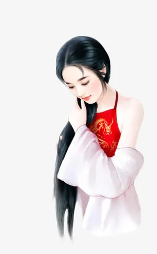 红肚兜害羞女子古风立绘免抠