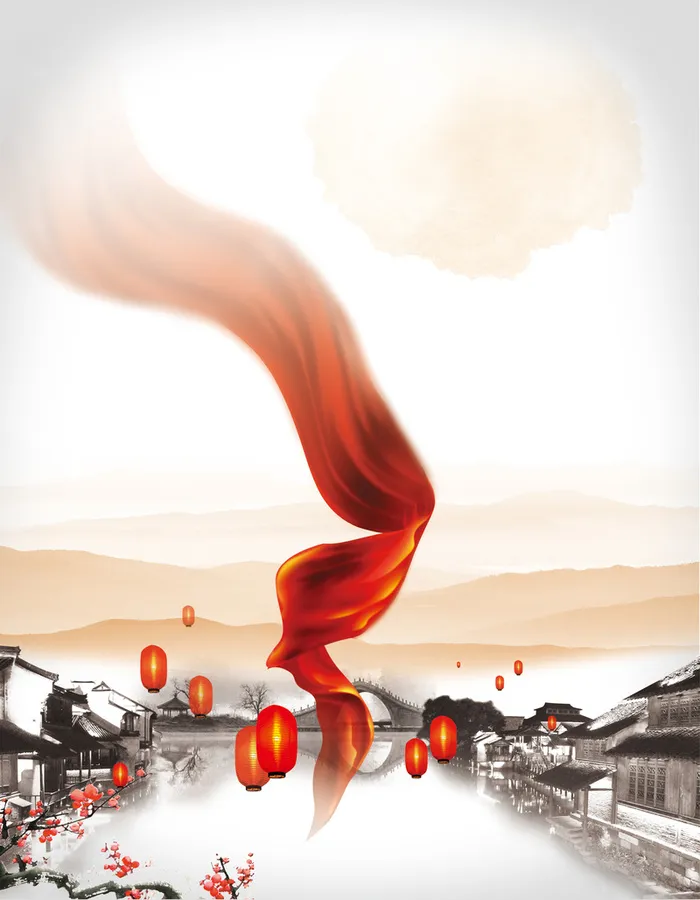 彩绸中国风背景素材高清