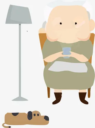 手绘老人织毛衣免抠