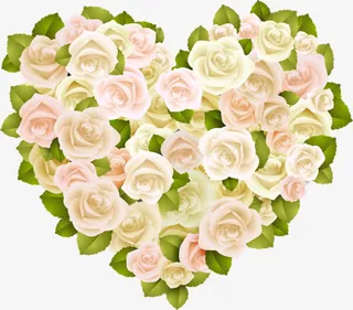 绿叶装饰白粉花朵爱心免抠