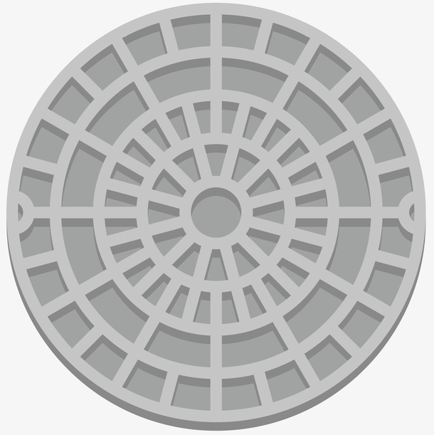 白边矢量卡通井盖免抠