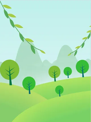 绿色 清新 春天 野外风景 手绘插画高清
