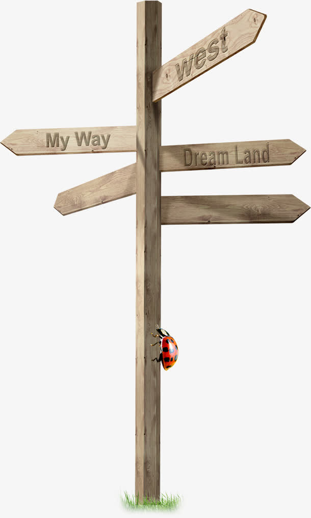 卡通可爱韩式木纹指示牌免抠