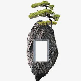 中国风石头窗口免抠