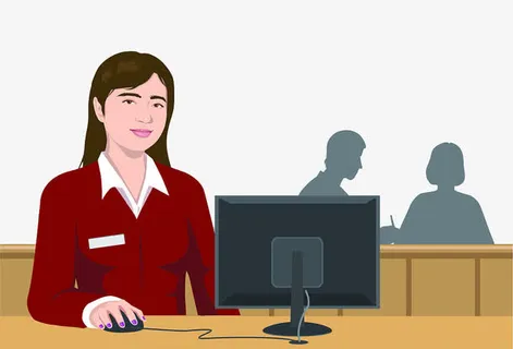 扁平手绘银行大堂服务人员免抠