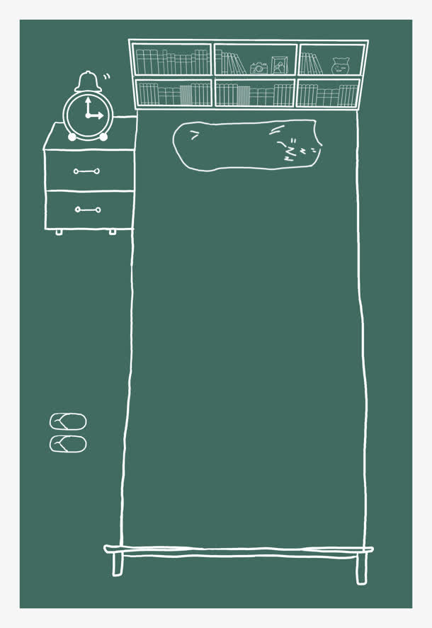 手绘简单的房间与床头柜免抠