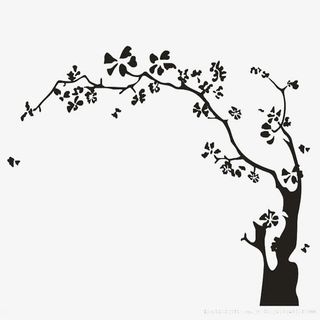 黑色花树边框免抠