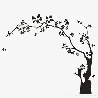 黑色花树边框免抠