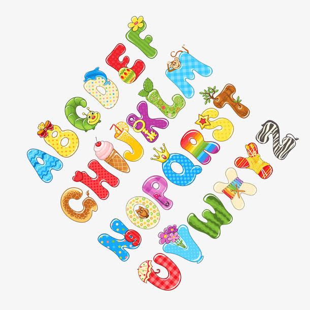 彩色卡通英文字母免抠