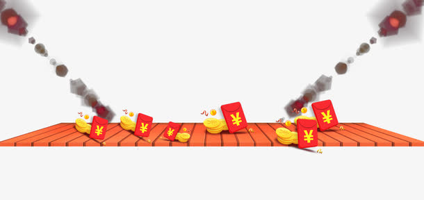 木板上的钱币和红包免抠