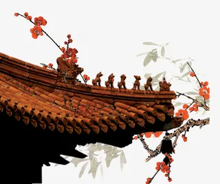 中国风金色宫殿屋角梅花免抠