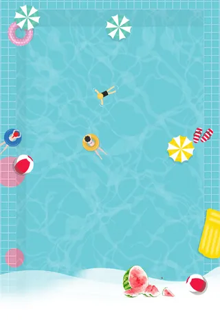 卡通游泳夏天蓝色手绘海报高清