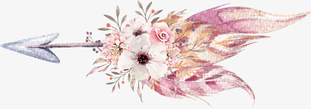 手绘带箭头花草花卉羽毛免抠