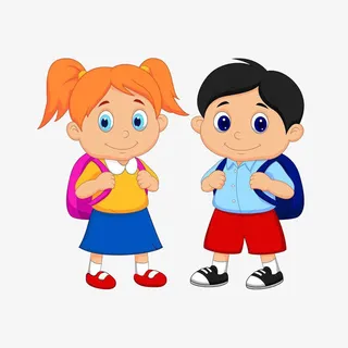 背书包的可爱男孩女孩免抠