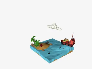 低Low风格C4D立体建模大海免抠