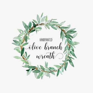 手绘清新绿色水彩橄榄枝花环设计免抠