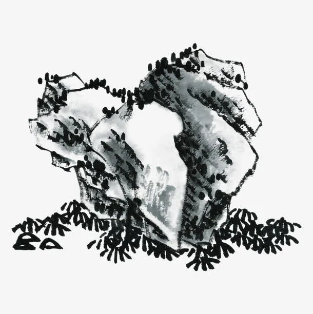 中国风假山水墨画免抠
