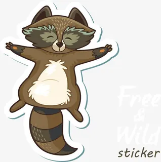 可爱的小浣熊贴纸插画矢量免抠