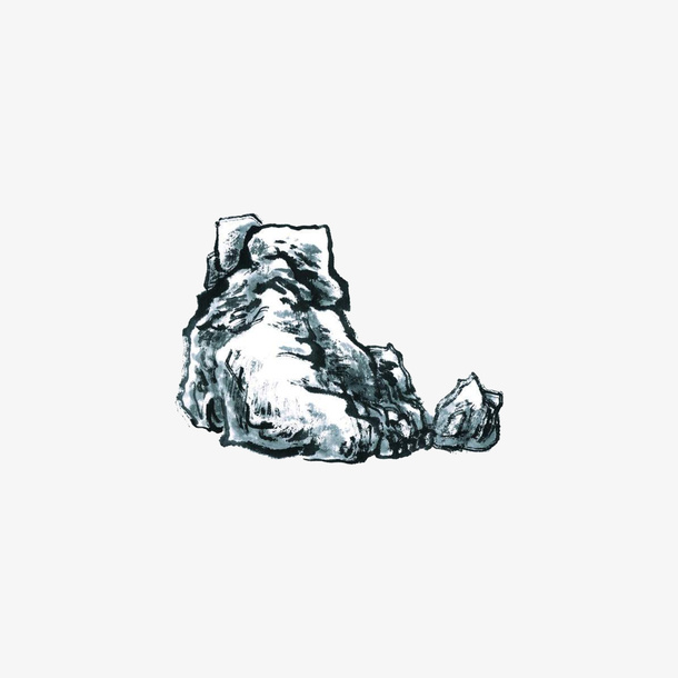 中国风干墨石山水墨画免抠