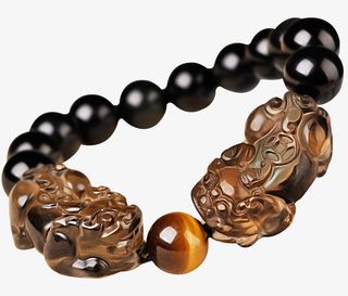 招财开光黑曜石貔貅手链免抠