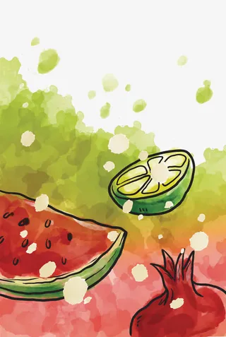 手绘柠檬西瓜矢量图免抠