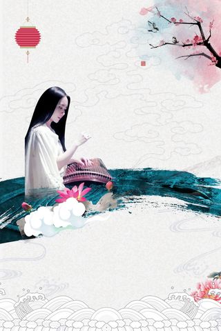 简约中国风古筝培训背景素材高清
