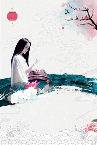 简约中国风古筝培训背景素材高清