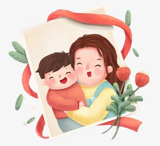母亲节母子插画照片免抠