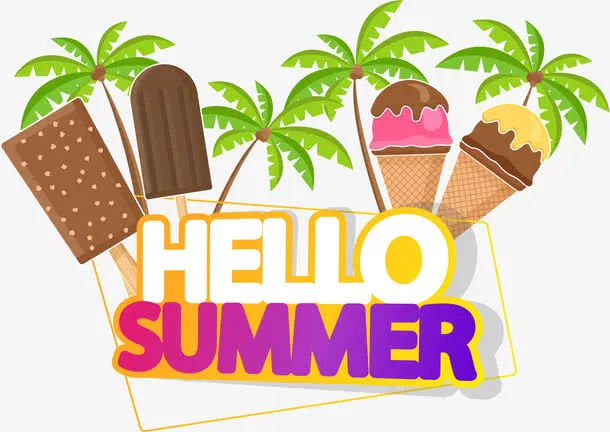 你好夏天夏日牌子免抠