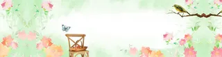 文艺蝴蝶鸟篮子凳子背景素材