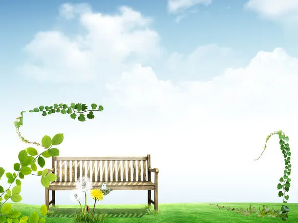 天空长椅绿草毕业季免抠