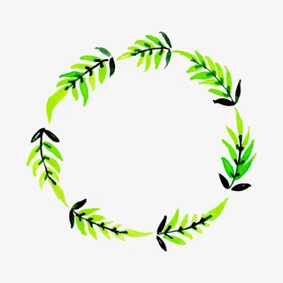 绿色渐变水彩植物花环免抠