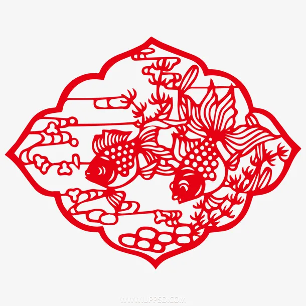 春节剪纸窗贴鱼免抠