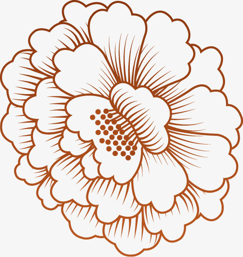中国风牡丹线描年画免抠
