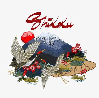 刺绣仙鹤富士山免抠