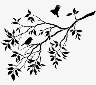 水墨画小鸟飞枝头免抠