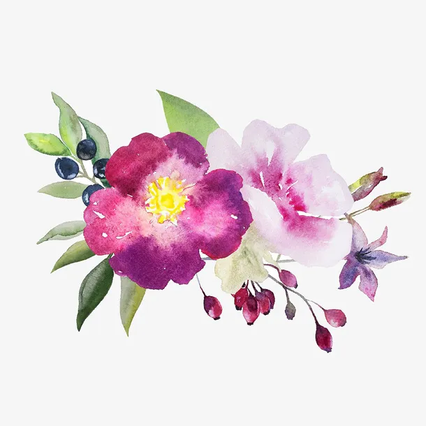 紫色水彩的花朵免抠