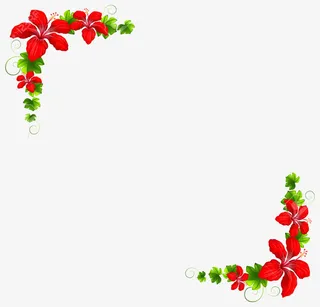 精致红色花朵装饰风格对角花免抠