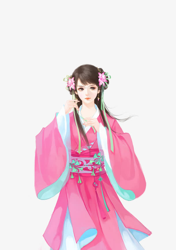 粉色古风美女手绘免抠