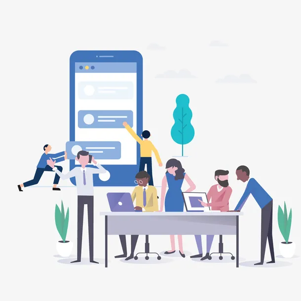 手绘卡通商务人群忙碌免抠